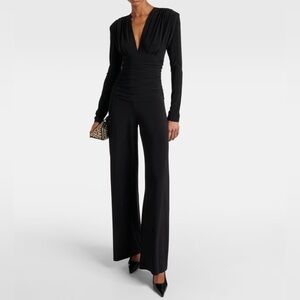 Norma Kamali Black Long-Sleeve V-Neck Wide-Leg Jumpsuit